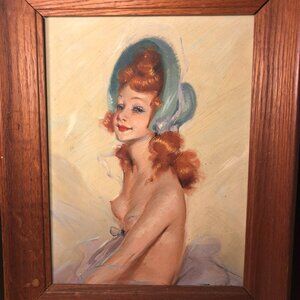 Beautiful Original Oil Painting on Board following Jean Gabriel Domergue Pin-up